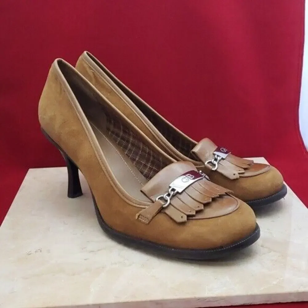 Gianni Bini Tan Suede Pumps Heels- Cowgirl Western Theme -  Size 9.5